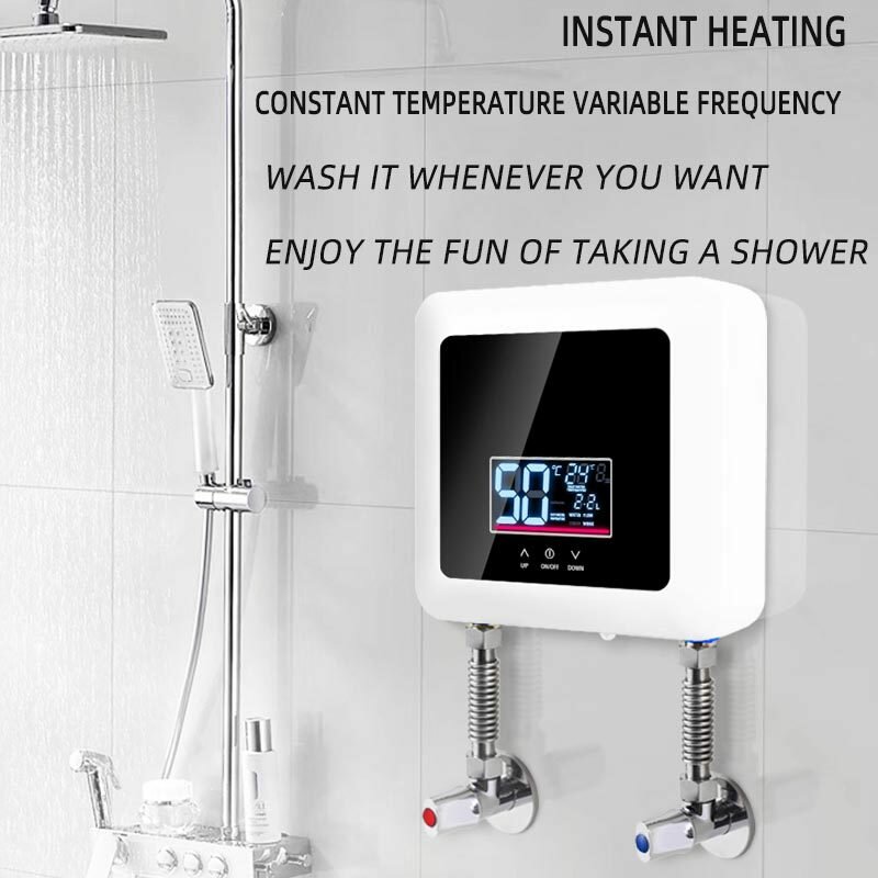 Instant Water Heater 220V 7500W Mini Electric Tankless Water Heater Wall-Mounted LED Display Support Thermostat Mode/Power Adjus